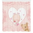 thumbnail image 3 of Ambesonne Cartoon Shower Curtain, Girls Teddy Bear, 69"Wx84"L, Sand Brown Pale Pink, 3 of 3