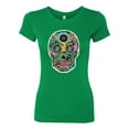 thumbnail image 2 of Day Of The Dead Calavera Skull Colorful Trippy | Womens Pop Culture Slim Fit Junior Tee, Kelly, Small, 2 of 4