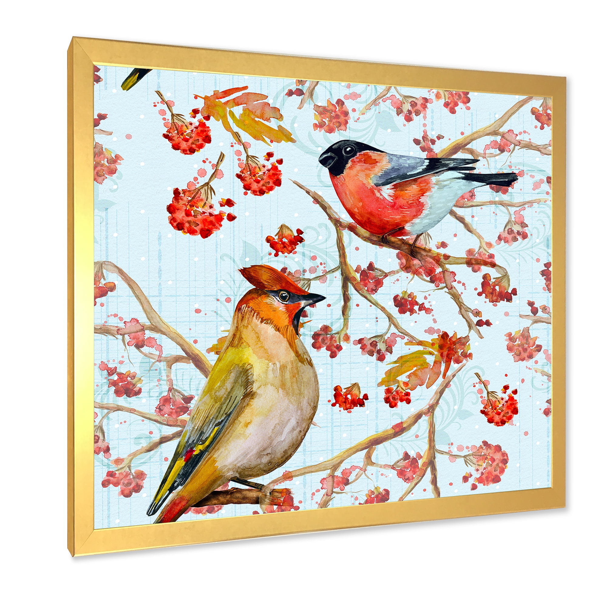Designart 'Two Birds Sitting On Branches During Autumn' Traditional Framed Art Print
