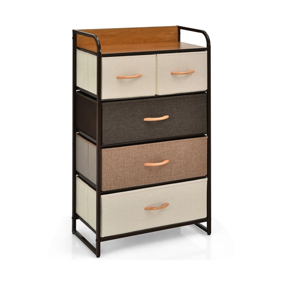 5-Drawer Fabric Dresser Tower with Steel Frame and Wood Top, Storage Organizer for Bedroom, Nursery, Entryway