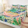 thumbnail image 3 of Feelyou Cartoon Wildlife Cheetah Bed Sheets for Teens, Woodland Animal Leopard King Sheets, Plant Botanical Sheet Set, Luxury Bedroom Decor, 4-Piece, 3 of 7