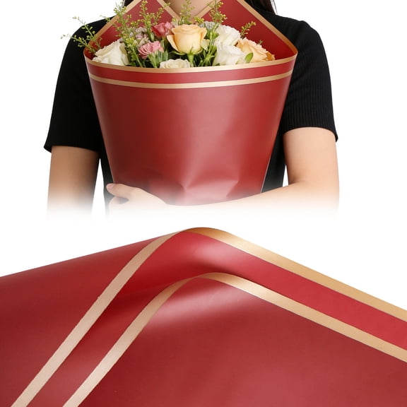 20 Sheets Flower Wrapping Paper - 22.8 x 22.8 inch Border Water-Resistant Floral Bouquet Wrapping Paper,Florist Supplies Packaging Paper for Wedding Birthday Gift DIY(Red)