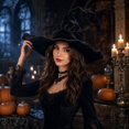 thumbnail image 6 of Crushed Velvet Wrinkled Witch Hat Adult Halloween, Polyester Fiber Twisted Curved Wizard Hat Vintage Prop for Spooky Halloween Party and Dress Up Black B, 6 of 6