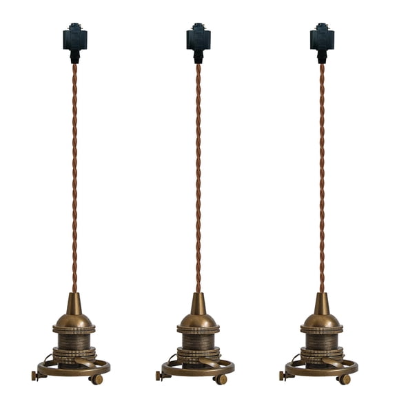 KAYYELAMP 3-Pack Antique Copper Mini E14 Base with Decor Ring H-Type Track Light 2.5Ft Twisted Cord Length Industrial Style Pendant for Kitchen Dining Room Store(No Bulb, Track)