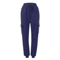 thumbnail image 5 of felwors Women's Fleece Cargo Sweatpants Y2k Comfy Casual Baggy Sweat Pants Warm High Waist Workout Jogger Pants with Pockets Navy, XXL, 5 of 8