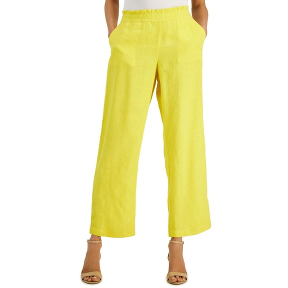Charter Club Linen Pull-On Pants Primrose Yellow L