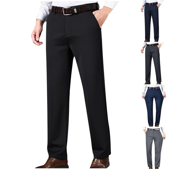 Brondbend Men's Slim Dress Pants Men's Casual Pants Straight Leg Stretch High Waist Zipper Trousers with Pocket Solid Thick Casual Wrinkle-Free Trousers Classic Fit Business Work Suit Pants