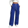 thumbnail image 2 of Kctiaxy Sweatpants Women Elastic Waist Drawstring Straight Wide Leg Pants Solid Fashion Loose Cargo Pants, 2 of 7