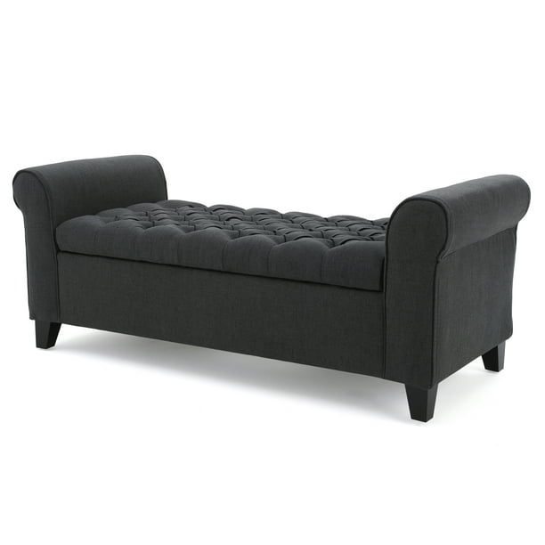 Charlemagne Contemporary Rolled Arm, Storage Ottoman Bench With Arms