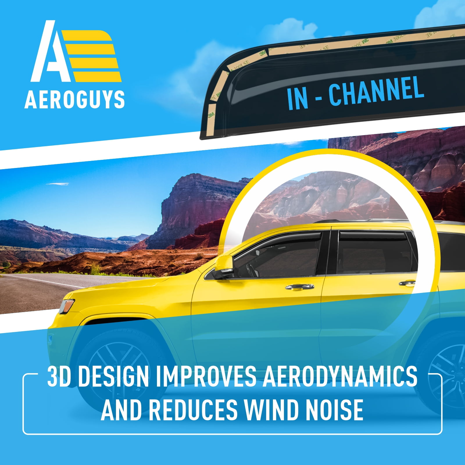 AEROGUYS in-Channel Window Deflectors Extra Durable Window Visors Rain Guards Fit for Jeep Grand Cherokee 2011-2021, Sun Visors, Wind Deflectors, Vent Visors, Car Accessories - 4pcs. AG0256