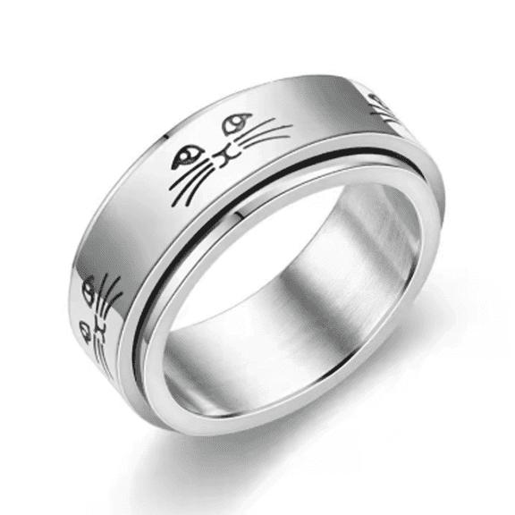 DESIGNICE 2026 New Rings for Women,Elegant Stainless Steel Rings for Relaxation,Spinning Fidget Ring for Stress Relief,Comfortable Thumb Ring for All-Day Wear,For Work,Study,Home,Cat 7