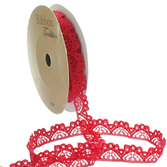 3/8" Vintage French Lace Ribbon Trim Red 25 Yard