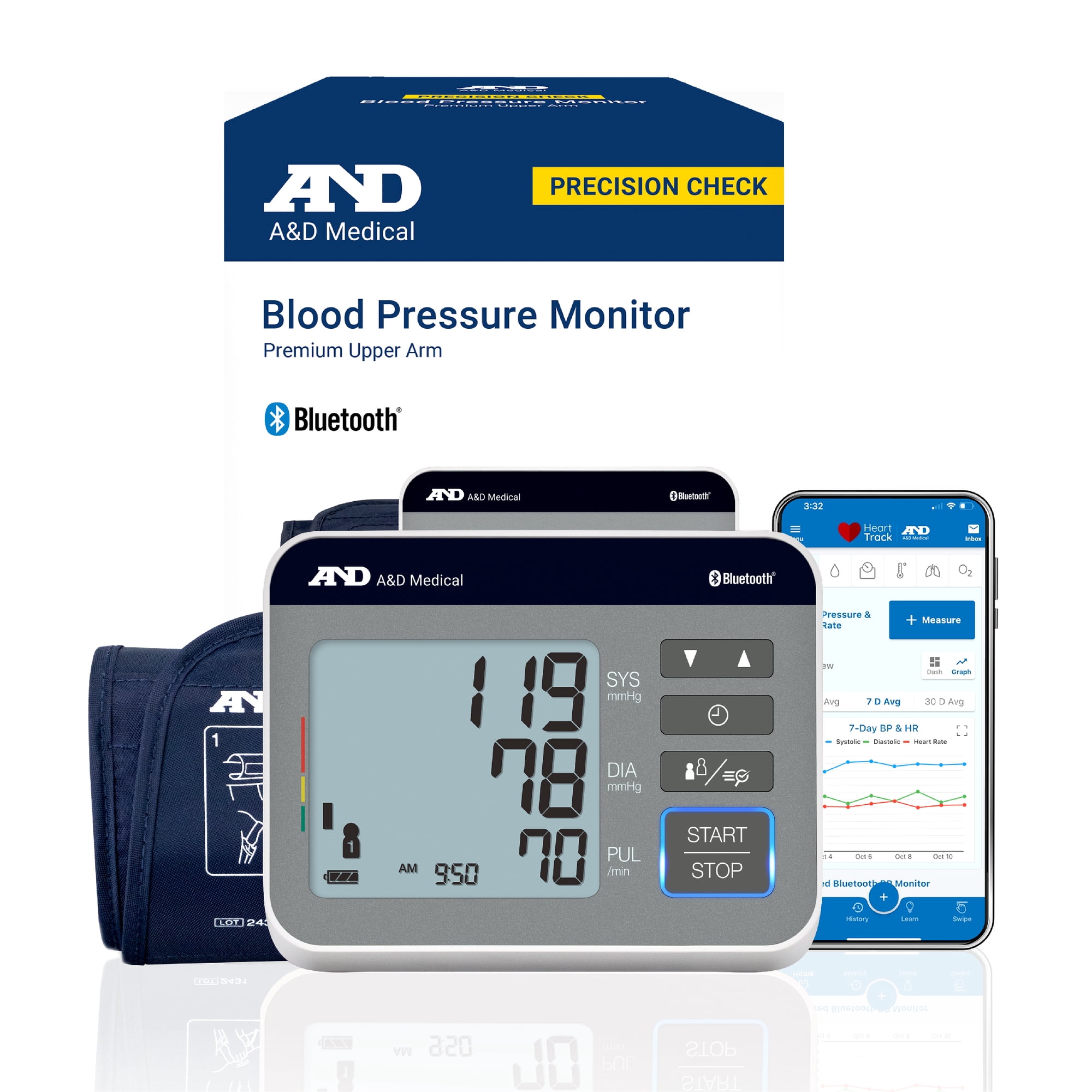 A&D Medical UA-810BLE Wide Cuff Heart Rate Detection Digital Upper Arm Blood Pressure Monitor with Bluetooth