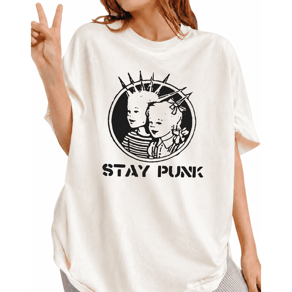 Women's Vintage Graphic Print T-Shirt, Punk Style Crew Neck Short Sleeve Casual Cotton Tee, Retro Streetwear Top