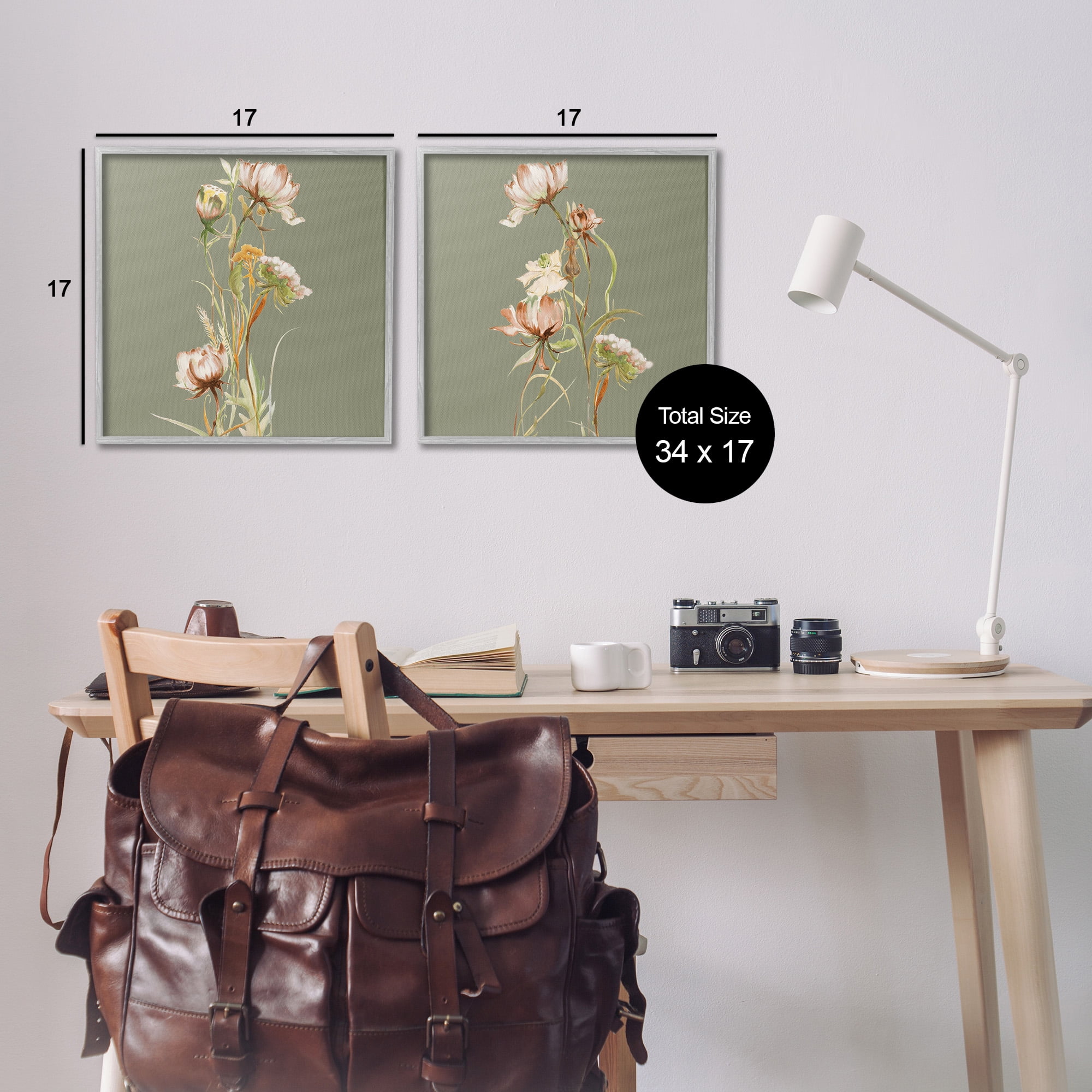 Stupell Industries Classic Blooms on Green Botanical & Floral Painting Gray Framed Art Print Wall Art, 17 x 17, Set of 2