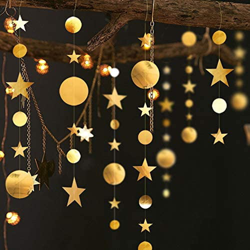 Decoración de fiesta de Oro Rosa Circle Dot Garland Streamer Kit Twinkle Star Paper Hanging Bunting Glitter Banner para Boda Bautizo de Bebé Navidad Cumpleaños Guirnalda de Papel 