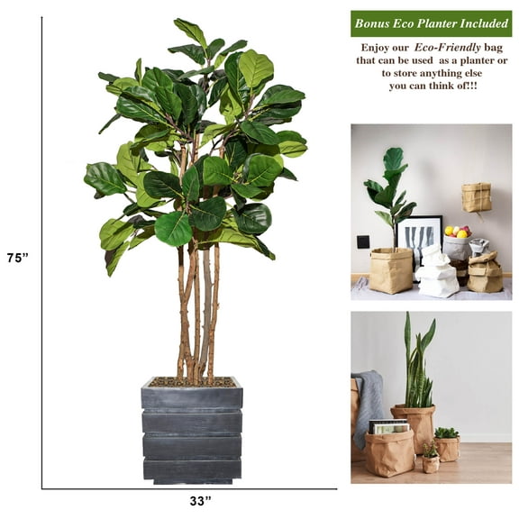 Vintage Home Artificial Faux Fig Tree 67" Large Fake Plant Real Touch for Indoor Home and Office Accent Décor with Stylish Fiberstone Planter