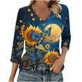 thumbnail image 2 of Ounisa T-Shirts à Manches 3/4 pour Femmes Col en V Manches Raglan Chandail Imprimé Décontracté Tendance Printemps Été Mode Hauts P-2TG, 2 of 6
