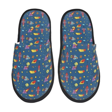 Balery Cosmos Rockets Slient Indoor Furry Fleece Comfort House Shoes Soft Non-Slip Home Shoes Cotton slippers House Slippers-- Large