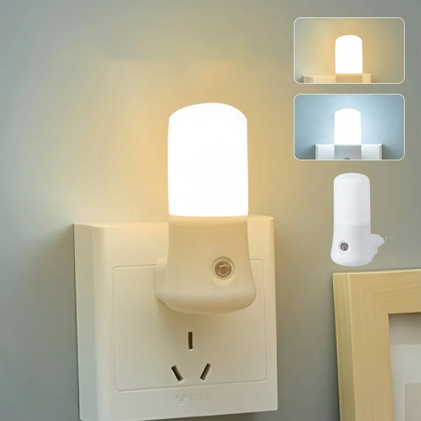 Luz Nocturna Led con Sensor de Luz, Enchufable | Luz de Noche con Encendido y Apagado Automático y Protección Ocular para Dormitorio y Habitación Infantil | Luz Nocturna Regulable de Abs Blanco