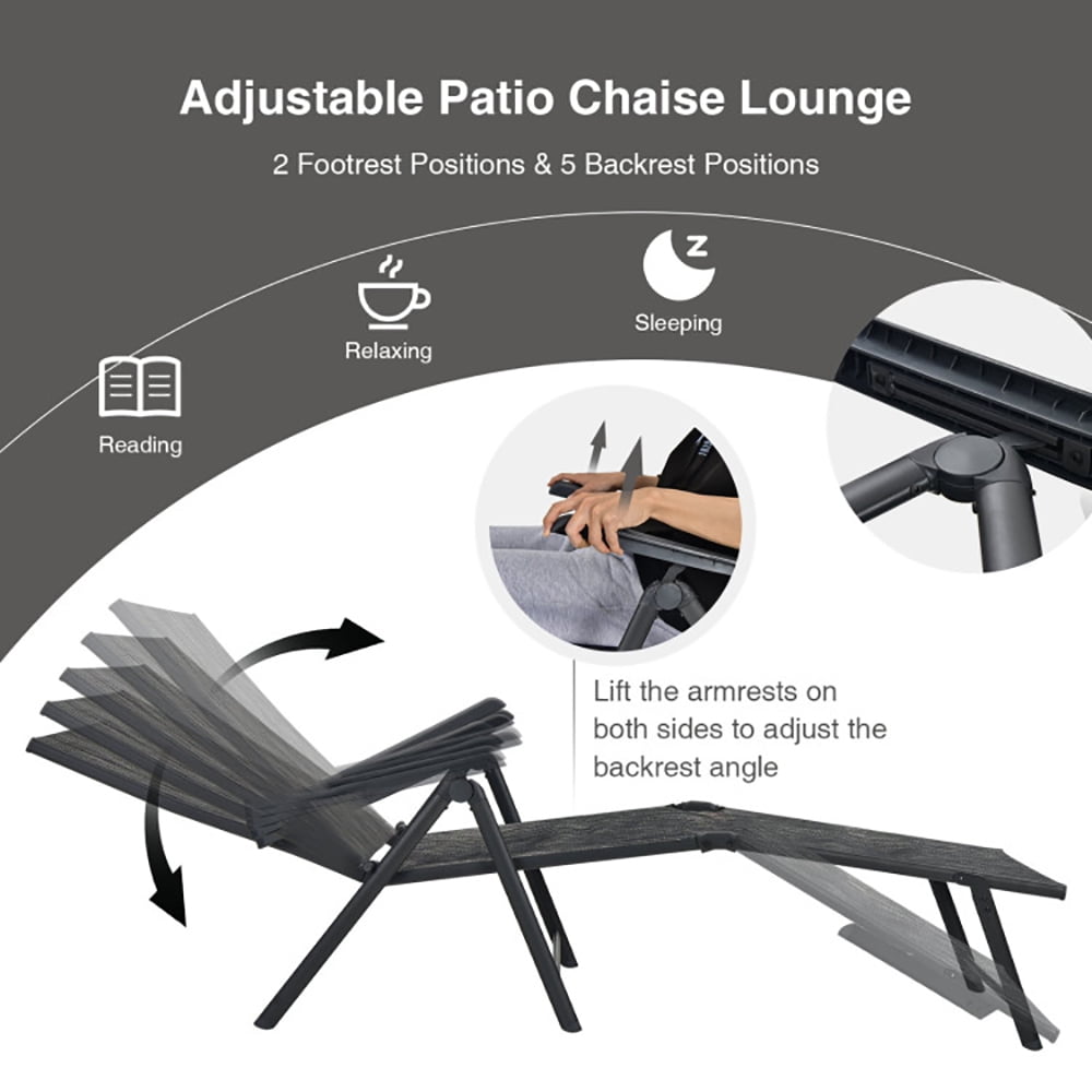 Aimee Lii 2 Pieces Foldable Chaise Lounge Chair with 2-Position Footrest, Patio Loungers, Gray