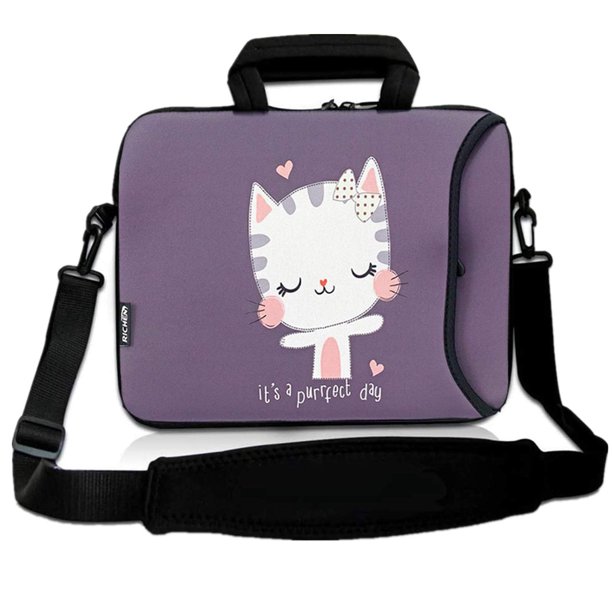 Richen Bolsa De Hombro Para Computadora Portátil De 17 Pulgadas, Funda De Transporte Para Computadora Y Pc Con Asa Para Computadora Portátil De 15,6/16/17/17,3/17,4 Pulgadas (Gato Lindo De 16-17,3 Pul
