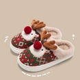 thumbnail image 4 of Fesfesfes Christmas Reindeer Slippers Warm Fleece Lined Cozy Indoor Outdoor Non Slip Sole Breathable Knitted Winter House Shoes for Women Men Family Matching(Green,40(US:7.5)), 4 of 9