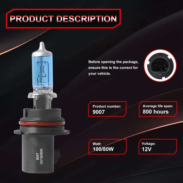 2x 9007 HB5 Halogen Bulbs – 65/55W 12V, Warm White 4300K, Road Legal, For Headlights