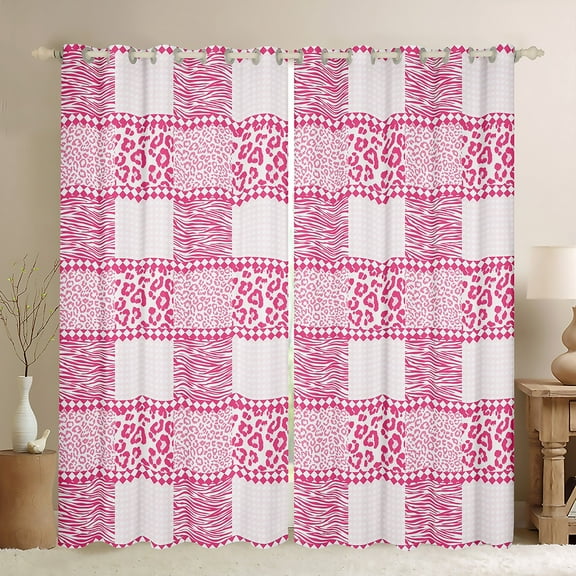 jejeloiu Cheetah Leopard Print Blackout Curtains,Patchwork Geometric Plaid Curtains Pack of 2 (38x45 Each),Pink White Zebra Print Window Curtains For Teens Kids,Breathable Home Decor