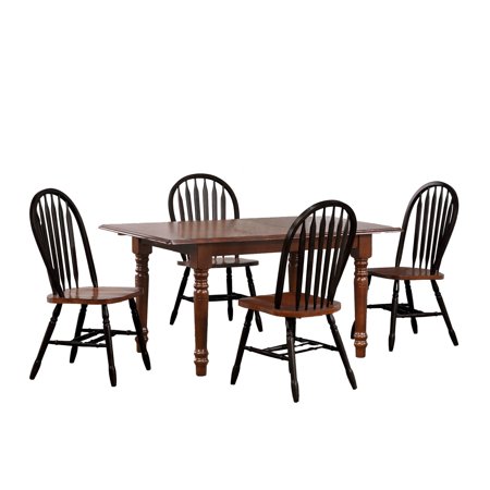 HomeStock 5Pc 60 Rectangular Extendable Wood Dining Set Chestnut Extending Butterfly Leaf Table 4 Retro Relaxation Arrowback Chairs