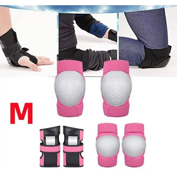Knee Elbow Pads for Adult/Youth, Knee Elbow Wrist Guards 3 in 1 Protective Gear Set for Roller Skating, Skateboarding, Scooter, Rollerblading, Pink M