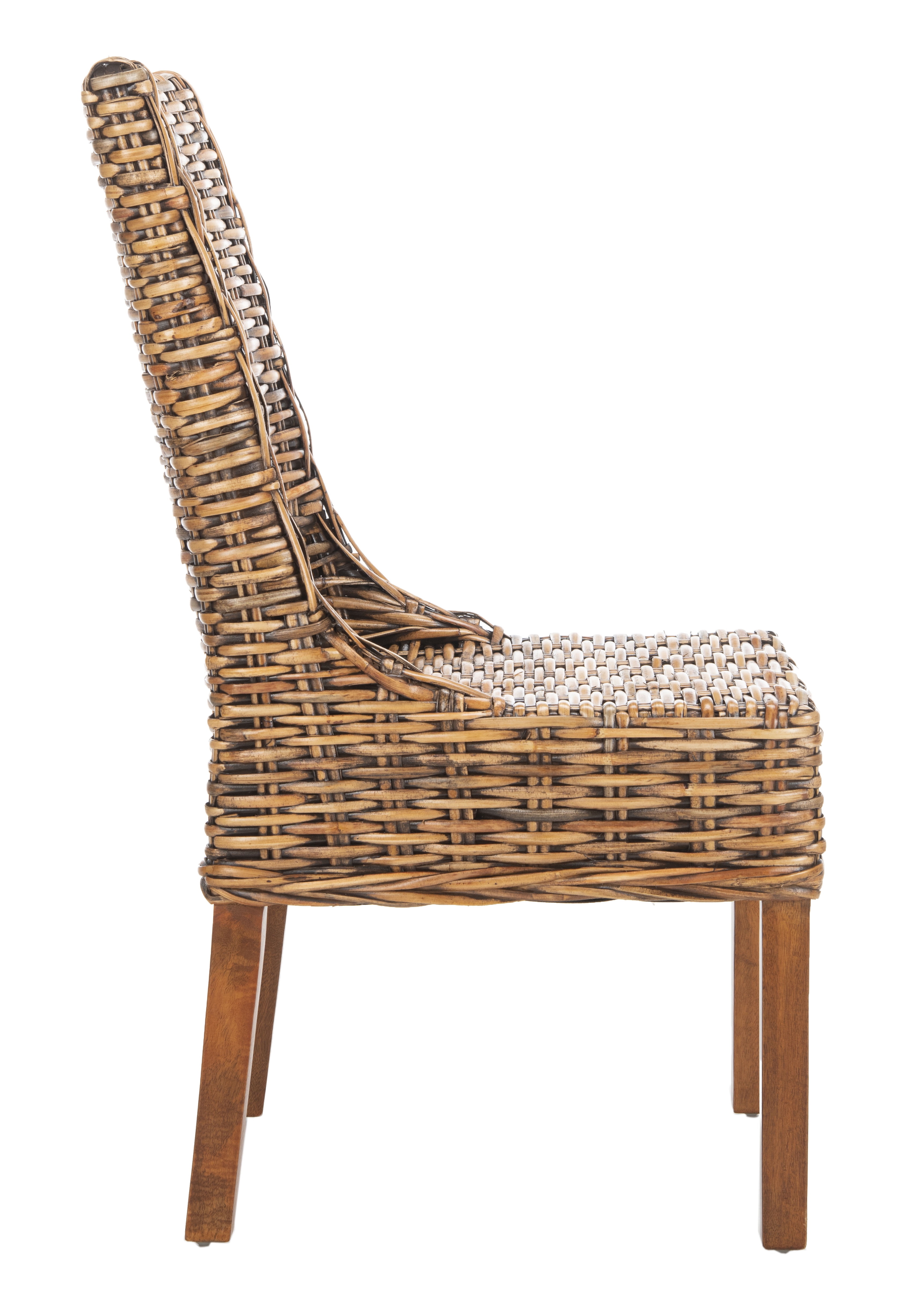 SAFAVIEH Suncoast Nautical Rattan Solid Dining Parsons Chair, Walnut (Set of 2)