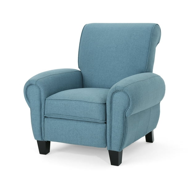 Noble House Leilana Monte Traditional Fabric Upholstered Pushback Recliner Blue Walmart Com Walmart Com