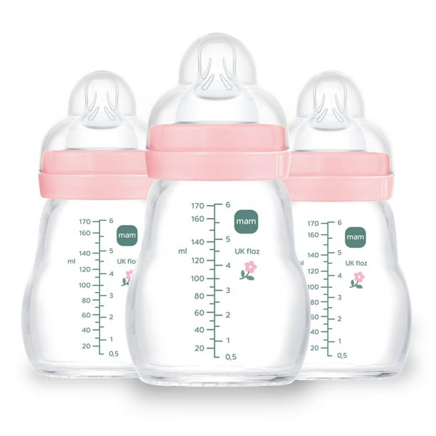 Biberón de Vidrio MAM para Bebé 180ml Flujo Lento Sin BPA Pack de 3
