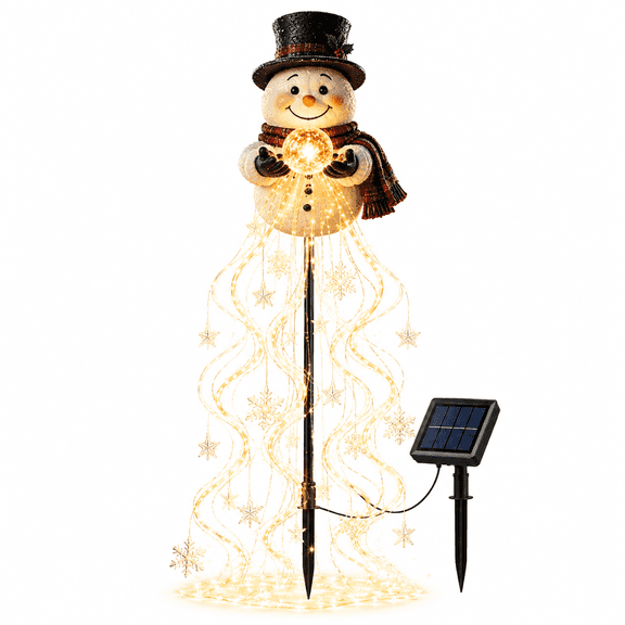 Snowman Magic Fountain Garden Light, Flowing Snowflake LED Christmas Decoration, Lighted Outdoor Snowman for Yard Lawn Porch & Holiday Garden Decor