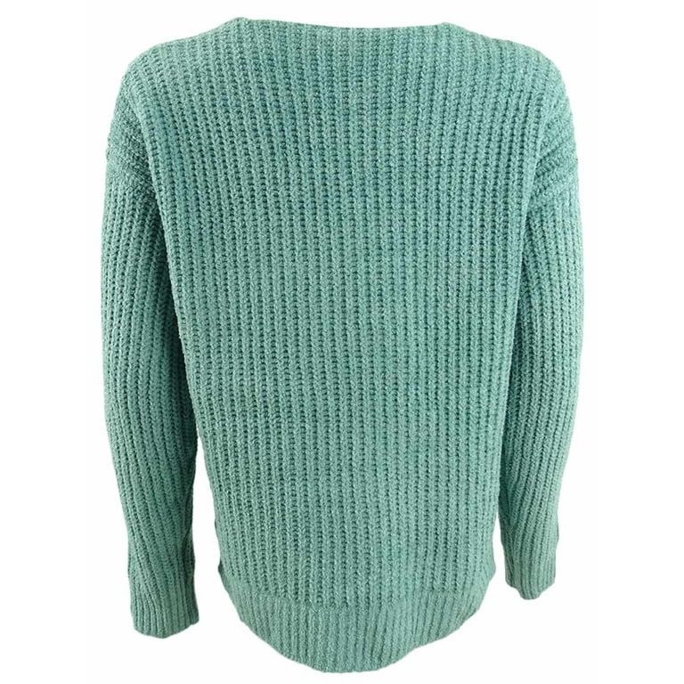 LUCKY BRAND Womens Teal Embroidered Long Sleeve V Neck Sweater Size: L 