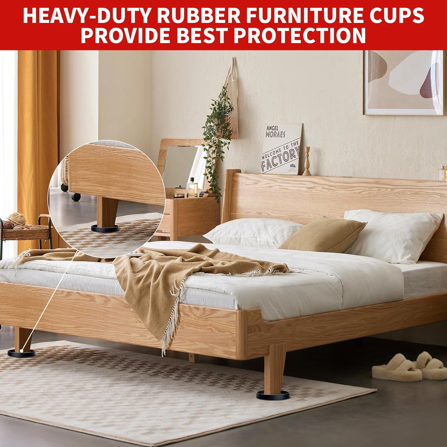 3.5 Inch Non Slip Rubber Furniture Pads for Hardwoods Floors, 16 Pack Round Non Skid Furniture Caster Cups Coasters, Furniture Feet Floor Protectors for Bed Couch Stoppers to Prevent Sliding (Black)