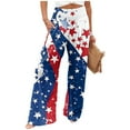 thumbnail image 2 of Mlqidk Women's American Flag Pants High Waisted Patriotic Palazzo Pants Casual Cotton Linen 4th Of July Trousers Wide-Leg Stars Stripes Print Pants with Pocket Watermelon Red XL, 2 of 5
