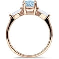 thumbnail image 5 of Three Stone Ring Kite Shape Aquamarine Cubic Zirconia Rose Tone 925 Sterling Silver, Size 10, 5 of 7