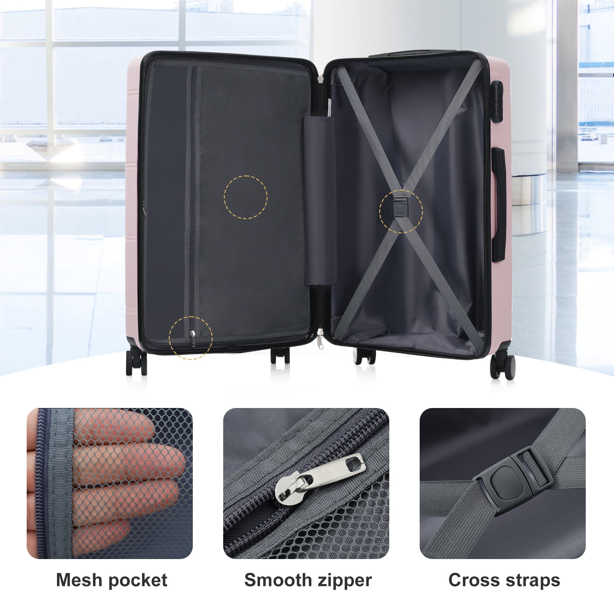 Euroco 6 Piece Luggage Sets,Lightweight Hardshell Suitcase set with Spinner Wheels,Handle Password Lock,Cosmetic Case & 2 Travel Duffel Bags,Large Suitcase Set for Family(14/20/24/28 inch),Pink