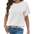 thumbnail image 2 of Short Sleeved Solid Color Women Casual Crew Neck Short Sleeve Knit Sweater Tops, 2 of 6