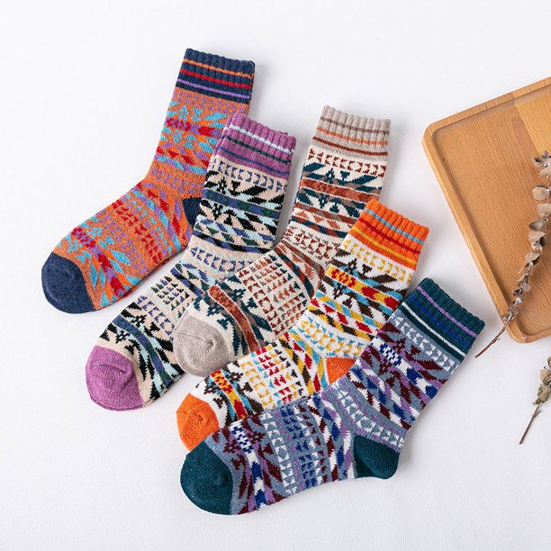 5 pares de calcetines de lana, calcetines térmicos para mujer, calcetines cálidos de invierno para mujer, calcetines de punto gruesos, calcetines de invierno para mujer, coloridos