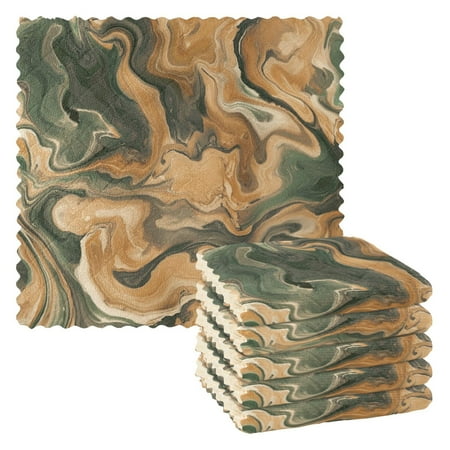

6 Pack Kitchen Dish Towels 11 Inch x 11 Inch Reusable Cleaning Cloths for Washing Dishes Dish Cloths for Drying Dishes Brown and Green Swirl