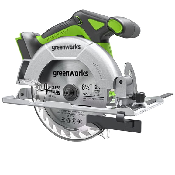 Greenworks 24V Brushless 6-1/2" Circular Saw, 4,800 RPM, Adjustable Cutting Depth 45°/90°,Battery and Charger Sold Separately