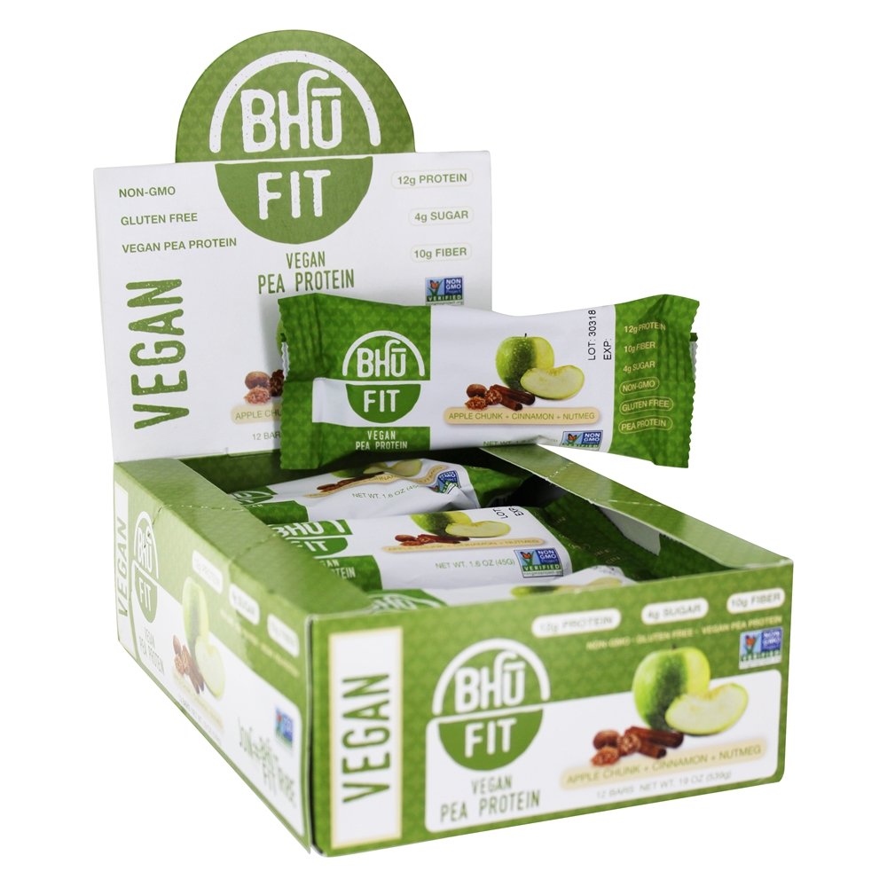 Bhu Fit Pea Protein Bar, Apple Chunk + Cinnamon + Nutmeg, 12g Protein, 12 Ct