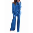 thumbnail image 3 of Women 2 Piece Outfits One Shoulder Knit Sweater Pullovers Wide Leg Pants Sets Sweatsuit Tracksuit Lake Blue XXXL, 3 of 8