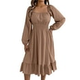 thumbnail image 5 of Efsteb 2025 Dresses for Women Trendy Fall Long Lantern Sleeve Square Neck Elastic Waist Ruffle Swing Dresses (Khaki,XL), 5 of 7