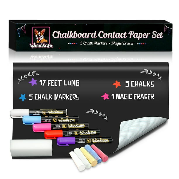 Woodsam Extra Large Chalkboard Contact Paper Roll 17.3”x196.9” (17
