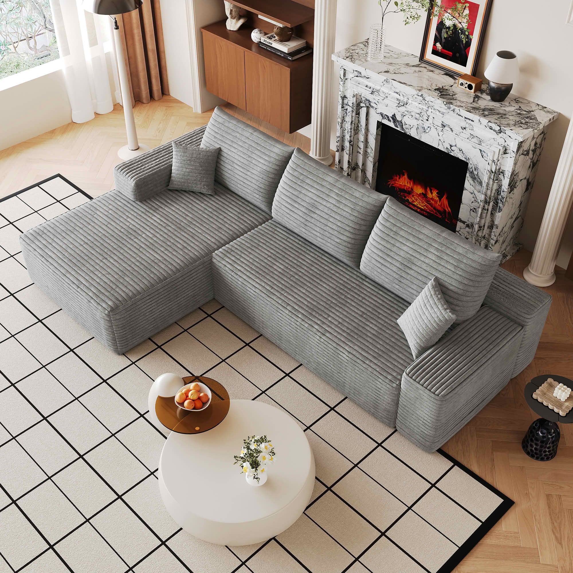 MAYEERTY 107 Inch L‑Shape Cloud Sectional Couch with Chaise, Modern Modular Deep‑Seat Sofa, Plush Corduroy Upholstered Couch, No Assembly Required for Living Room Bedroom Apartment