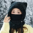thumbnail image 5 of Women's 3-in-1 Balaclava Winter Hat with Bear Ears, Fleece Lined Windproof Hood Scarf Mask for Skiing Hiking Cycling and Cold Weather - Black, 5 of 9